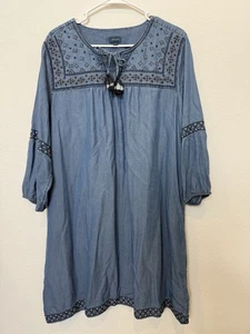 J. Jill Denim Tencel Embroidered Chambray Boho Dress XL Blue - Picture 1 of 7