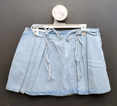 Bershka Bow Front Pleated Denim Mini Skirt Women's US 10 Light Blue - Image 1 of 4