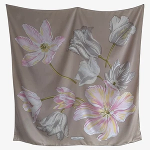 Vintage 90s Salvatore Ferragamo Pink Floral Print Beige Silk Scarf, Shawl Retro - Picture 1 of 5