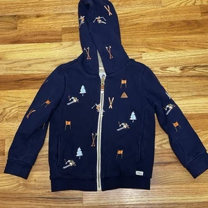 Scotch & Soda Boy's Relaxed Fit Embroidered Ski Scene Allover Hoodie Navy 6 - Picture 1 of 11