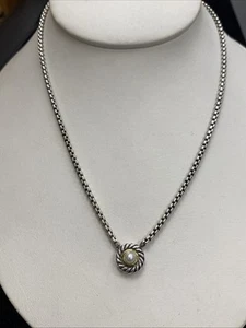 David Yurman Pearl with Sterling Silver & 14 Karat Gold Pendant w DY Chain 16in - Picture 1 of 5