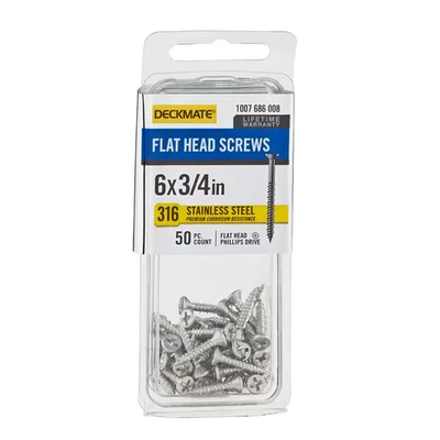 Marine Grade Stainless Steel #6 X 3/4 In. Flat Head Phillips Screw (50 Pieces) - Image 1 of 4