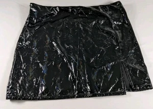 Shein Womens Black Faux Patent Vinyl Glossy Mini Night Out Party Skirt Size L - Picture 1 of 7