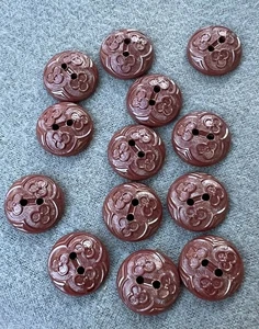 #708 Vintage 13 Brown Floral Plastic BUTTONS 2 Hole Flat 5/8" - Picture 1 of 6