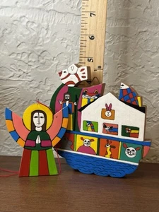 Arte Popular Arca de Noé Jesús Cruz Ángel Placa de Pared Pintada Hecha a Mano El Salvador - Imagen 1 de 4