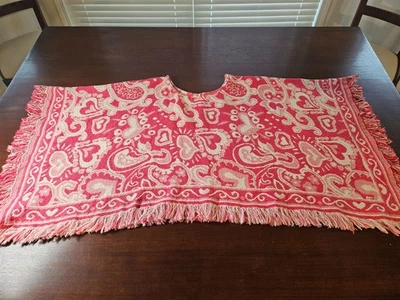 Poncho de Colección Tejido Algodón Rojo Salmón Chal Flecos Mezcla de Lana Nativo Americano Talla 1 Foto 1 de 4