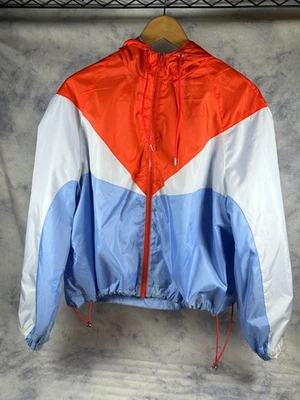 Chaqueta cortavientos H&M Colorblock para mujer - roja/blanca/azul - talla L - con capucha Foto 1 de 3