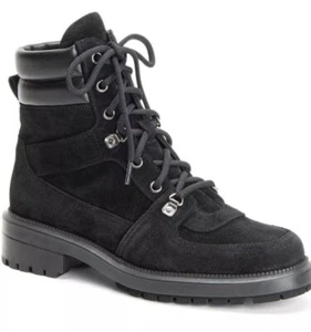 Aquatalia Combat Suede Leather Ankle Flat Weatherproof Lene Boots Size 10 Black - Picture 1 of 12