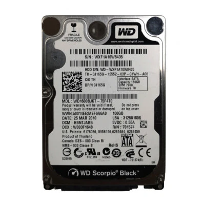 Western Digital 160GB WD1600BJKT 7200RPM SATA 2.5" Laptop HDD Hard Disk Drive - Image 1 of 3