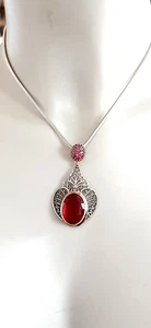 SILBER ANHÄNGER mit SILBERKETTE ° 925 ° Silberschmuck ° RUBIN / ROTER STEIN ° - Bild 1 von 10