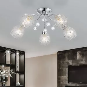 Plafoniera Lampada Letto Rete Metallica Cromata Cristalli LED D 54 CM - Foto 1 di 12