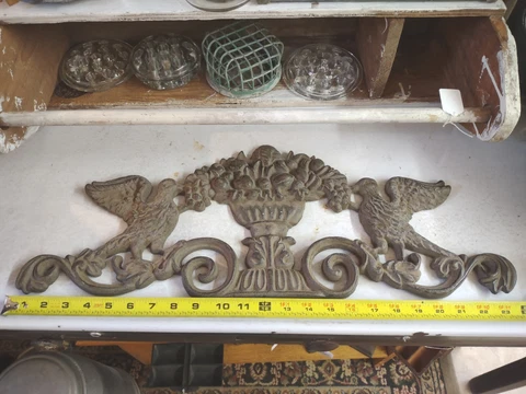 Ornate 24" Antique Cast Iron Winged Griffen Eagle House Door Garden Pediment Cover