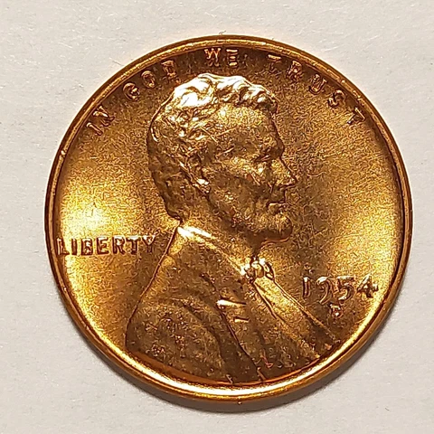 1954 D Lincoln Wheat Penny Cent Full Mint Luster Red Unc From Original Bank Roll Cover