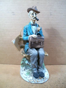 Vintage Napcoware ~ Porcellane D'arte ~ Old Man On Bench Sculpture C-9200 ~w/Tag - Picture 1 of 17