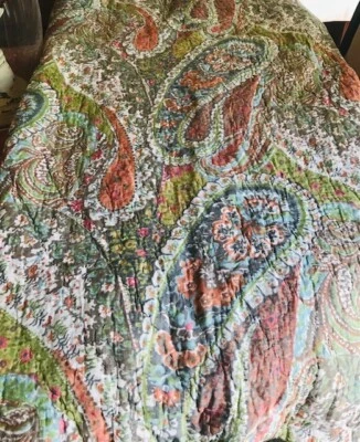 Edredón floral Pottery Barn Zia azul rosado rojo verde reina sin farsa raro🦩 Foto 1 de 3