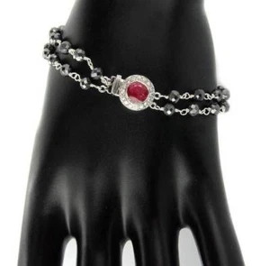 Elegant Two row 4mm Black Diamond Faceted Beads Row Chain Style Bracelet 8" AAA - Picture 1 of 3