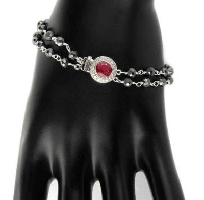 Elegant Two row 4mm Black Diamond Faceted Beads Row Chain Style Bracelet 8" AAA - Image 1 of 3