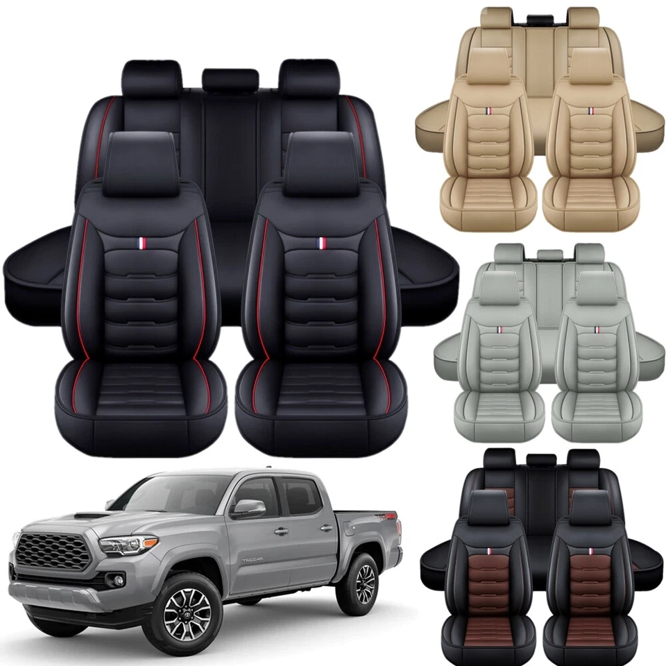 Juego completo de funda de asiento de coche de cuero 5 asientos protector trasero delantero para Toyota Tacoma Foto 1 de 4