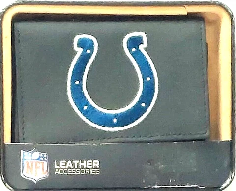 Indianapolis Colts Genuine Leather Embroidered Tri-Fold Black Wallet Rico Cover