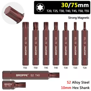 30/75mm TORX Impact Screwdriver Bit Set Insert Bits T20 T25 T30 T40 T45 T50 T55 - Picture 1 of 25