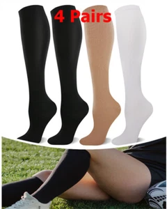 4Pack Plus Size Knee High Support Stocking Compression Socks Wide Calf Women Men - Picture 1 of 14