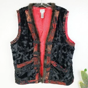 CHICO'S Vest Faux Fur Chinese Mandarin Style size XL Art-to-Wear Artsy Funky - Picture 1 of 11