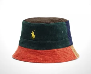 POLO RALPH LAUREN COLORBLOCK CORDUROY BUCKET HAT TAN BLUE ORANGE GREEN sz S/M - Picture 1 of 6