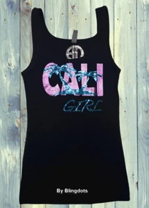 California Girl Bling Shirt Pailletten schwarz Tank Top ohne Strass  - Bild 1 von 6