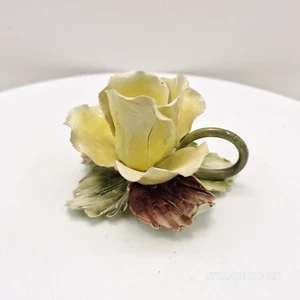 Vintage Vecchio Bassano Porcelain Yellow Rose Taper Candle Holder, Made In Italy - Picture 1 of 15