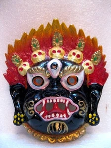 TIBETAN BUDDHIST Protective MAHAKALA black color MASK wall hanging Nepal India - Picture 1 of 3