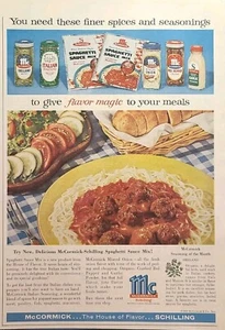 McCormick Schilling Spice Condimento Espagueti Azul Guinga Anuncio Impreso De Colección 1959 - Imagen 1 de 4