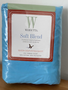 Wamsutta Soft Blend QUEEN Deep Fitted Sheet LAGON BLUE Cotton Poly Blend USA