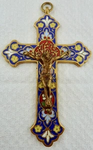 Anhänger Kreuz mit Jesus Metall vergoldet mit Emaille Rom Italien um 1900 - Bild 1 von 14