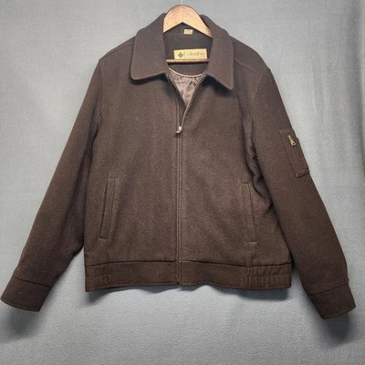 Columbia Jacket Mens Medium Brown Wool Blend Zip Front Quilted Lined Bomber - Image 1 of 4