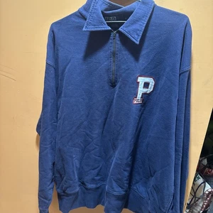 VINTAGE Polo Ralph Lauren 1/4 Zip Sweatshirt Herren L blau P Logo - Bild 1 von 3