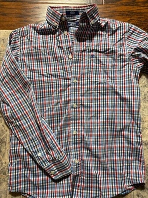 NUEVO CON ETIQUETAS IZOD Niños L G 14 16 Elastizado Manga Larga Camisa Abotonada Guinga Cuadros Foto 1 de 3