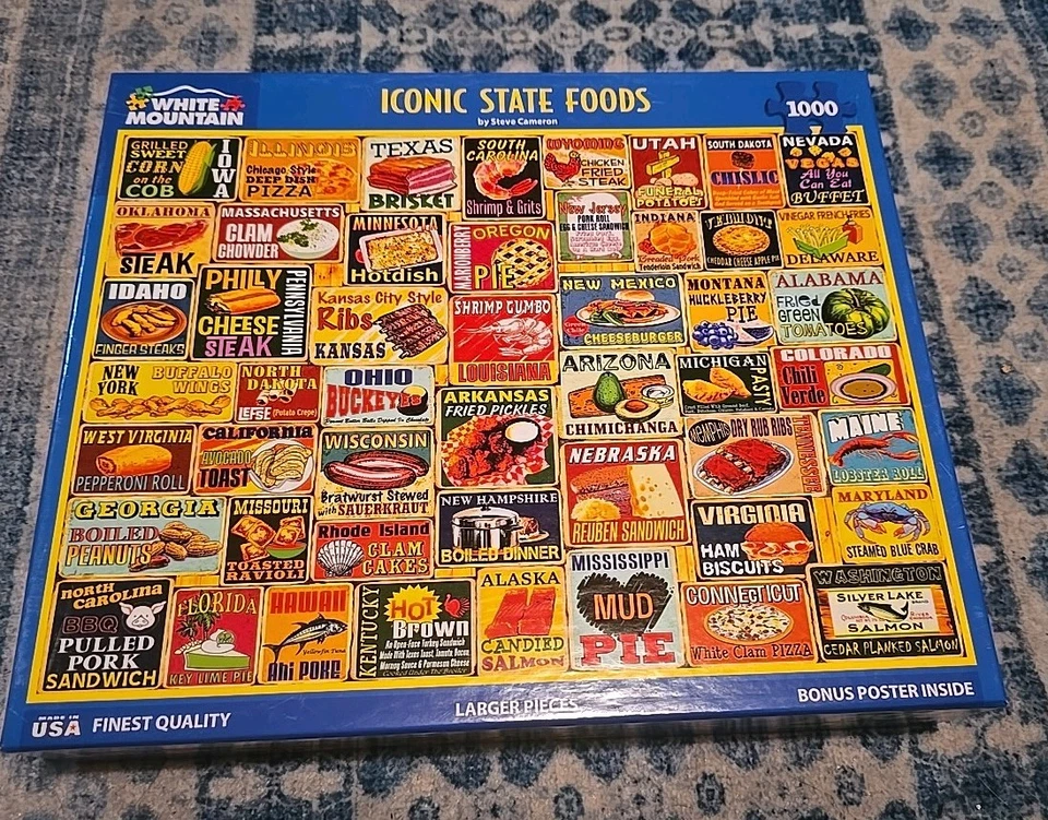 Rompecabezas White Mountain 1000 Piezas Icónicos Alimentos Estatales Piezas Más Grandes Hecho en EE. UU. Foto 1 de 1