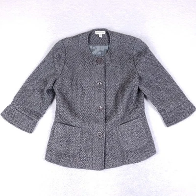 Blazer Coldwater Creek Gris Texturizado Manga 3/4 Botón Talla 12 Mezcla Lana Foto 1 de 4