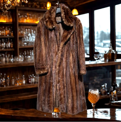 Casaco de pele de vison vintage M. Prager marrom comprimento total fantasia de cinema da moda - Imagem 1 de 4