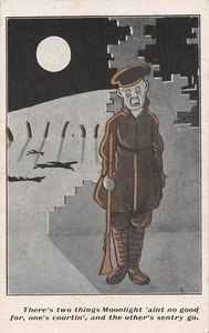POSTCARD  COMIC   MILITARY SENTRY DUTY   MOONLIGHT - Picture 1 of 2