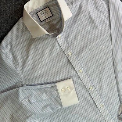 Charles Tyrwhitt Blue Winchester Bengal Stripe Poplin CA SF Shirt 17/37” - Image 1 of 4