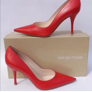Sergio Rossi Women's Red Leather Stiletto Pumps Size 38 Or 7.5 - Bild 1 von 5