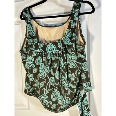 Camiseta de natación Tankini Swim 365 marrón con estampado de cachemira aguamarina para mujer talla grande 20W Foto 1 de 4