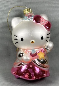 Sanrio Hello Kitty Blown Glass Ornament 5" 2006 Pink Dress Christmas *READ* - Picture 1 of 10