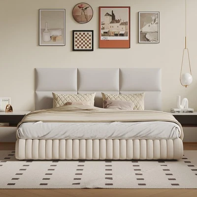 Kit de cabecero flotante de 9 piezas - Cabecero de montaje en pared blanco pelar y pegar para... Foto 1 de 4