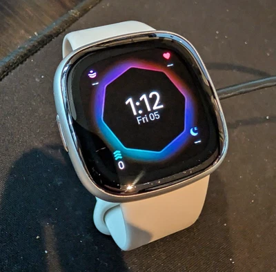 Fitbit Sense 2 Activity Tracker - Lunar White/Platinum Aluminum + Clip Holder - Image 1 of 4