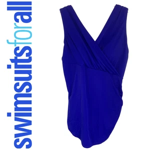 NEW Swimsuits for All Plus Sz 20 Blue Surplice Sarong Front One Piece Swimsuit - Picture 1 of 7