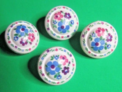 (4) VINTAGE 9/16" PINK BLUE FLORAL DOMED MULTI-LEVEL PLASTIC SHANK BUTTONS-L703 - Image 1 of 2