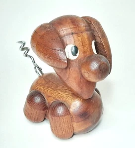 Vintage MCM Holz Hund Korkenzieher Flaschenöffner Gelenkschwanz H31/2 Zoll 8,6 cm - Bild 1 von 15