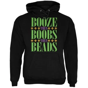 Mardi Gras Booze Boobs Beads Black Adult Hoodie - Picture 1 of 1